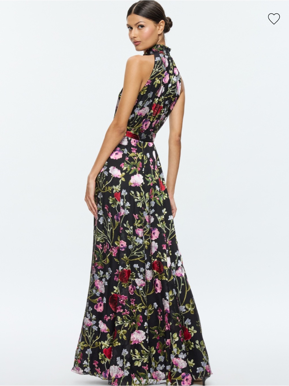 Alice + Olivia Black Floral Halter Maxi Dress with Tie Waist - Picture 2 of 13